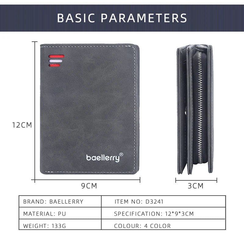 New Leather Men Wallets High Quality Zipper Short Desigh  Wallet Hipster Credit Card Holders Inserts Coin Purses Vintage Walltes