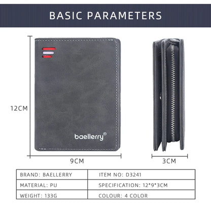 New Leather Men Wallets High Quality Zipper Short Desigh  Wallet Hipster Credit Card Holders Inserts Coin Purses Vintage Walltes