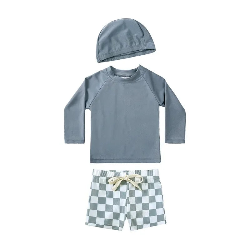 2025 Summer Baby Boys Swimsuit Long Sleeves One Piece Swimwear for Kids Toddler Cartoon UPF50+ Rash Guards Infant Bathing Sui