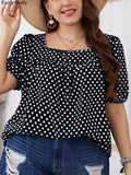 Fairyshely 2025 Summer Casual Print Plus Size Top Women Square Collar Loose Large T-shirt Lady Short Sleeve Elegant Curvy Tops