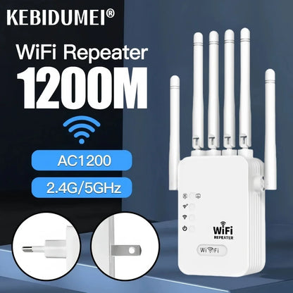 1200Mbps Wireless WiFi Repeater WIFI Extender WiFi Booster 2.4G/5G Network Amplifier 360° Full Coverage Signal For Small Office