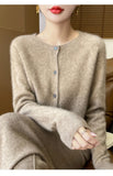 100% Merino Wool Long Sleeve Sweaters Cashmere Cardigan Spring Autumn Women O-Neck Knitwear Tops Clothing Fashion Basic Tops