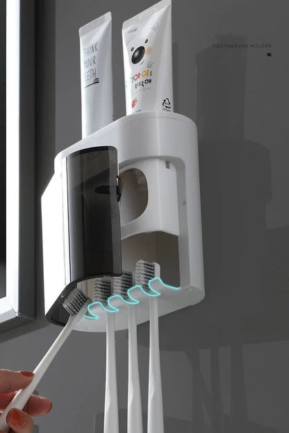 Exprimidor automático de pasta de dientes de pared, dispensador de pasta de dientes, soporte magnético para cepillos de dientes, estante para pasta de dientes, accesorios de baño