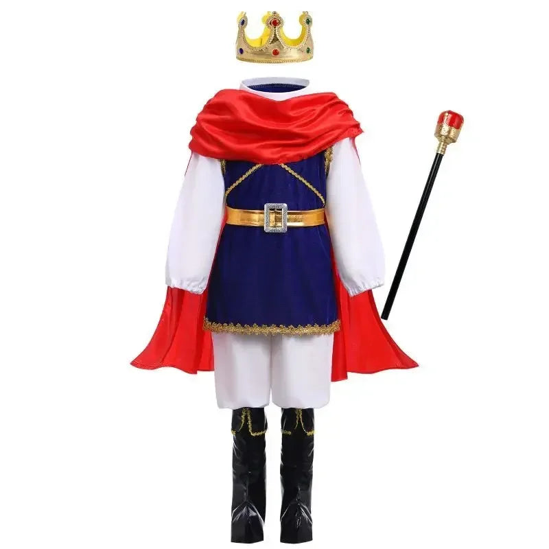 Boy's King Prince Cosplay Costume Prince Crown Scepter Cloak Royalty Suit Halloween Birthday Carnival Costumes Fancy Dress Up
