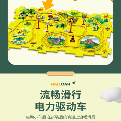 Kids puzzle rail car DIY assembly electric trolley automatic rail city scene building puzzle toys