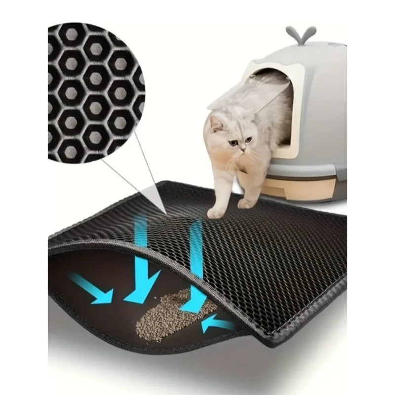 1pc, Cat Litter Mat, Waterproof Cat Litter Trapping Mat,Double Layer Filter Washable Non Slip Cat Mat For Cleaning, Pet Supplies