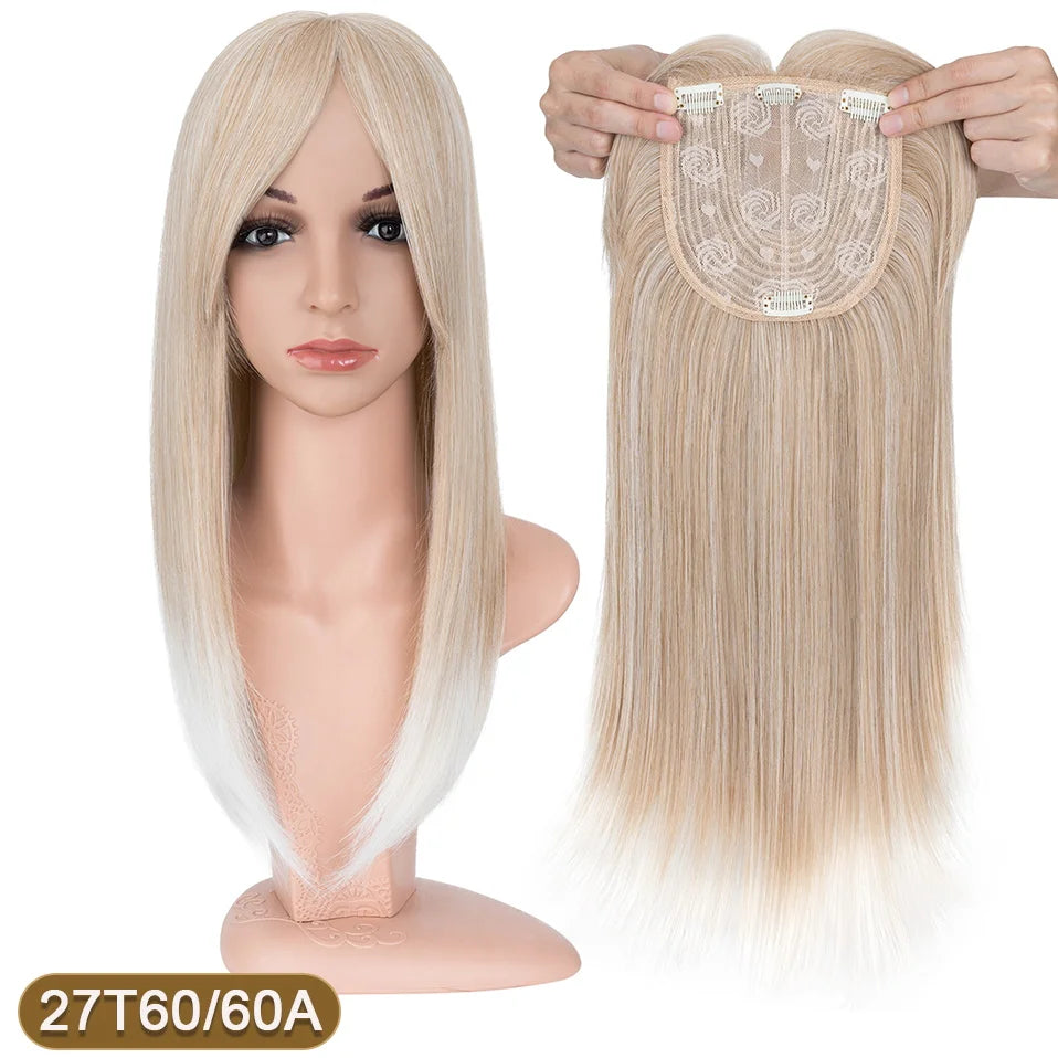 Benehair 14'' 18'' Hair Toppers with Bangs for Women Synthetic 6x6 Top Hairpieces Wigs Long Straight Clip in Hair Extension