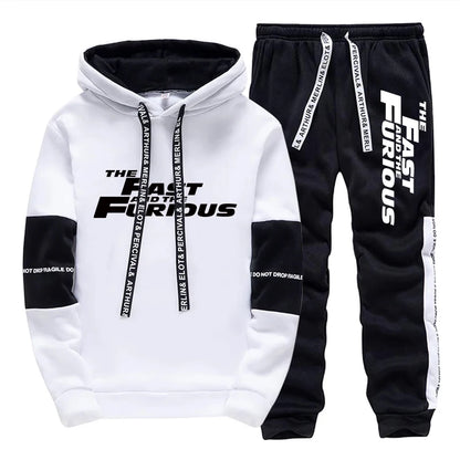 Men's Tracksuit Print Casual Hooded Sweatshirts Set Jogging Clothing Men Daily Commute High Street Fashion Suit 2025 Black White