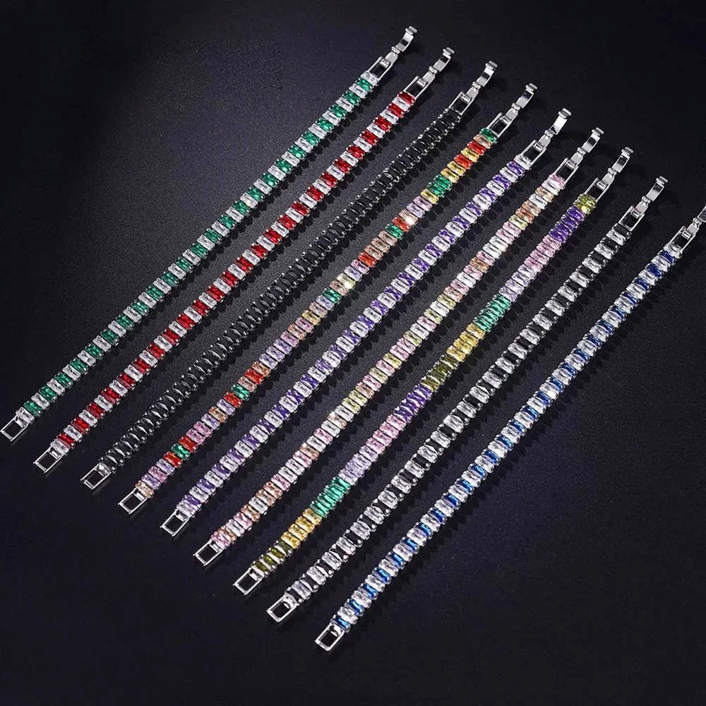 Pulseras de tenis de cristal arcoíris para mujer, color plata Kpop, regalos para amigas, cadena de brazalete de circonitas coloridas, joyería para la mano H167-M