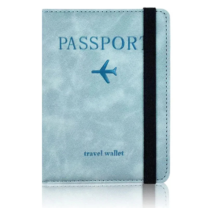 Tarjetero de cuero con bloqueo RFID, funda para pasaporte, billetera, accesorios de viaje para mujeres y hombres.