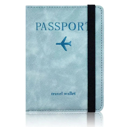 Tarjetero de cuero con bloqueo RFID, funda para pasaporte, billetera, accesorios de viaje para mujeres y hombres.