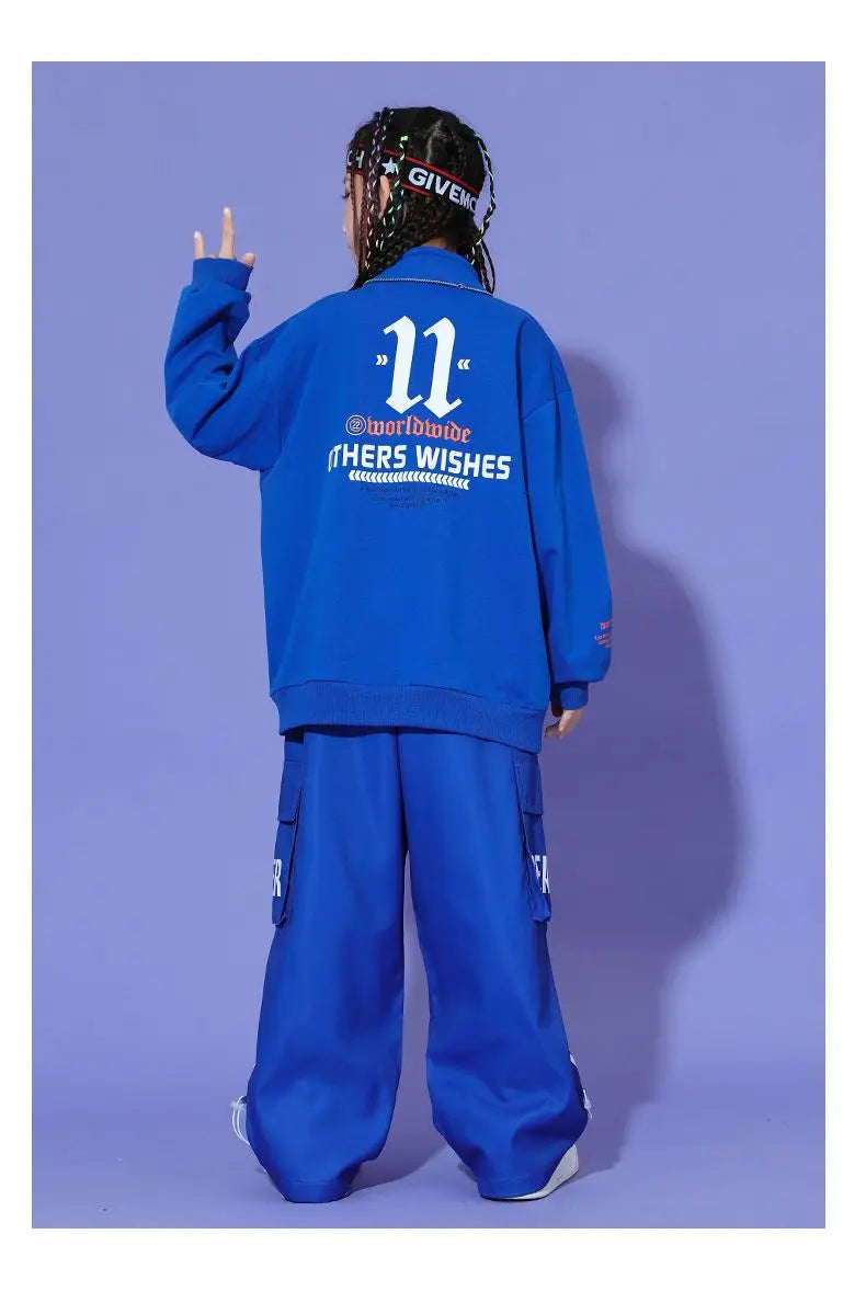 Boys Hip Hop Pullover Street Dance Cargo Pants Girls High Collar Sweatshirt Outfits Kids Jazz Sport Clothes Set Child Streetwear