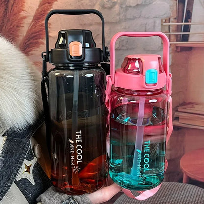 2000ml High Quality Sport Water Bottle With Straw Gym Fitness Outdoor Camping Cycling Hiking Drinking Plastic Bottles With Strap