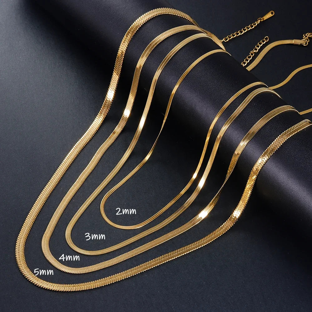 Colar de Corrente Cobra Dourada para Mulheres e Homens, Gargantilha Espinha de Herringbone, Correntes de Pescoço 925 Prata Esterlina, Trend Jewelry Gift, 2024