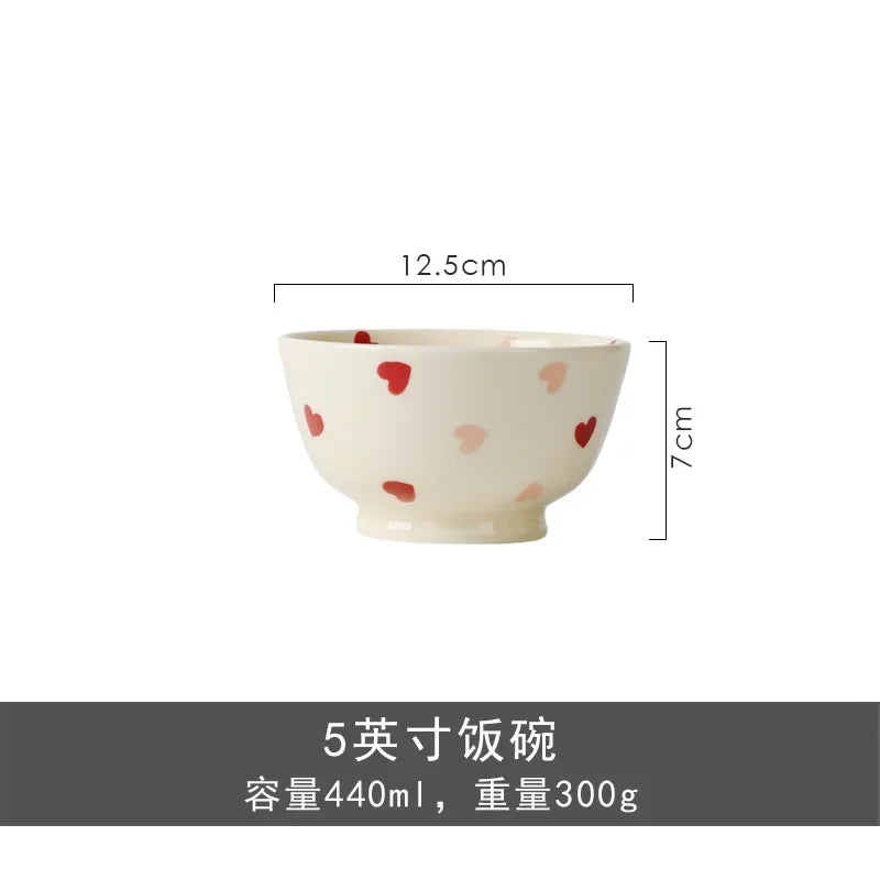 Heart-shaped Ceramic Dinnerware Set, Dinner Plate, Rice Salad Bowl, Coffee Mug, Japanese Love, Warm Gift for Valentine day