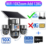 20MP 4G Sim Solar Camera WiFi 10X Optical Zoom 3-PTZ 4-Lens 3-Screens Outdoor Wireless Security Cameras Auto Tracking CCTV V380
