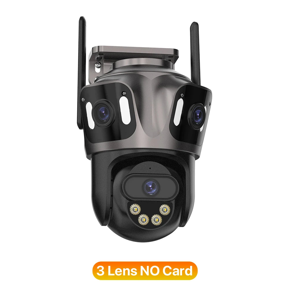 Three Screen WIFI IP Camera Outdoor 4K Dual Lens PTZ Camera Ai Human Detection IP66 Waterproof CCTV Video Security Camera iCsee