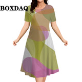 New 2026 Women's Striped Abstract Printed Dress Elegant Fashion Casual Short Sleeve Summer Dresses Ladies Plus Size Clothing 9XL