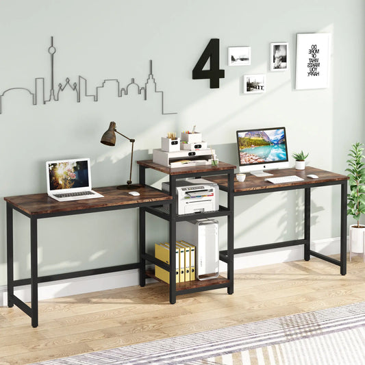 Tribesigns 96.9" Double Computer Desk with Printer Shelf, Extra Long Two Person Desk Workstation with Storage Shelves