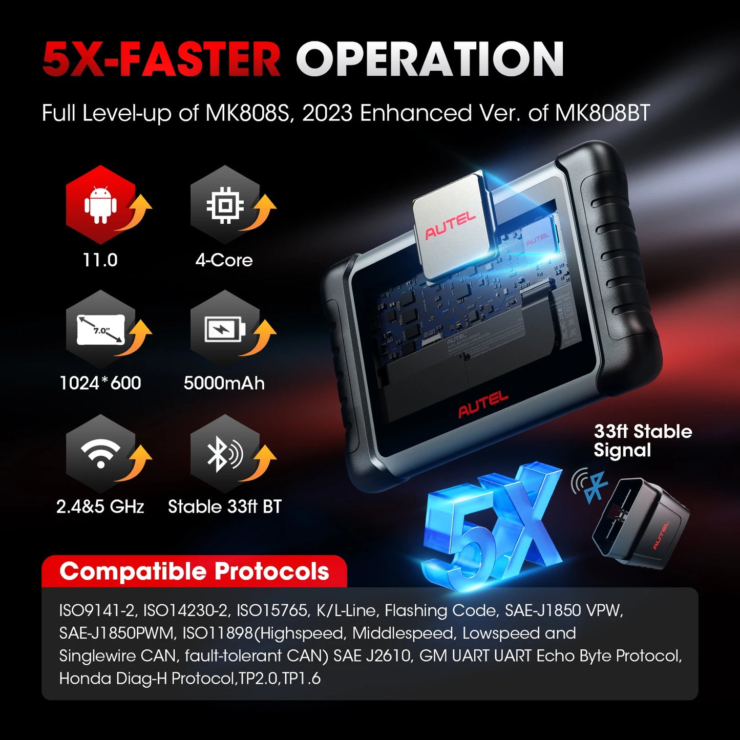 Autel MaxiCOM MK808K-BT Scanner OBD2 Automotive Car Diagnostic Tool Key Coding Active Test Scanner Same as MK808BT PRO