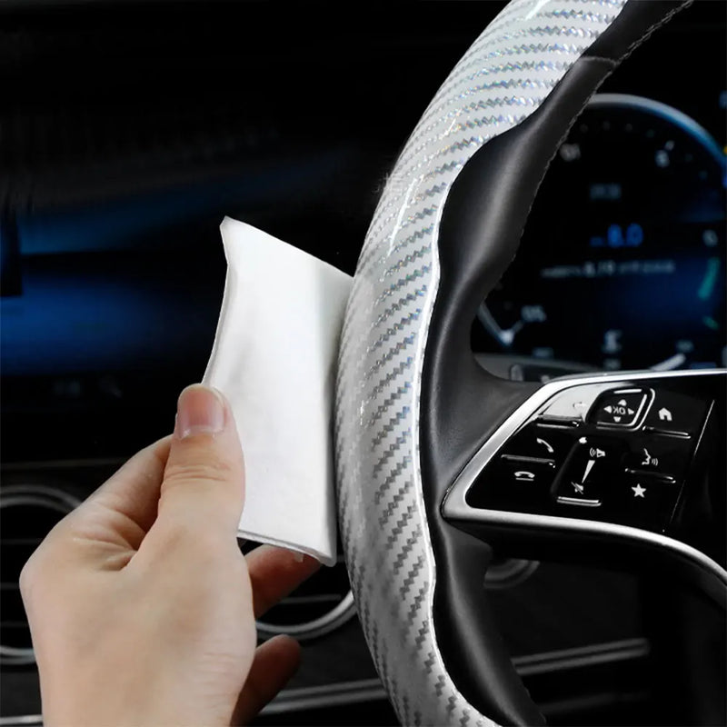 3PCS Carbon Fiber Car Round Steering Wheel Cover Non-Slip Steering Cover Protector Anti Dust Washable Interior Auto Accessories