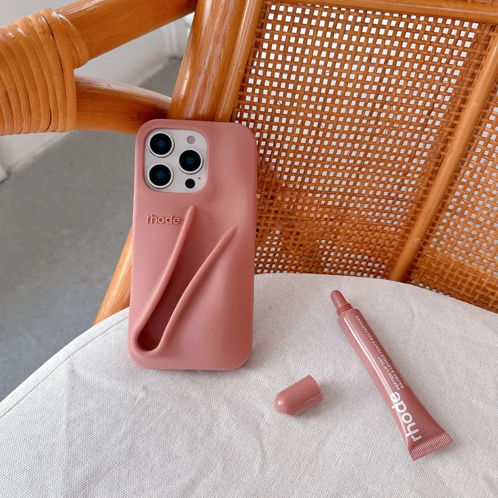 Rhode Case For iPhone 12 13 14 15 16 Pro Max Plus 17 Air Portable Lip Gloss Holder Lipstick Silicone Soft Bumper Cover Lip Glaze