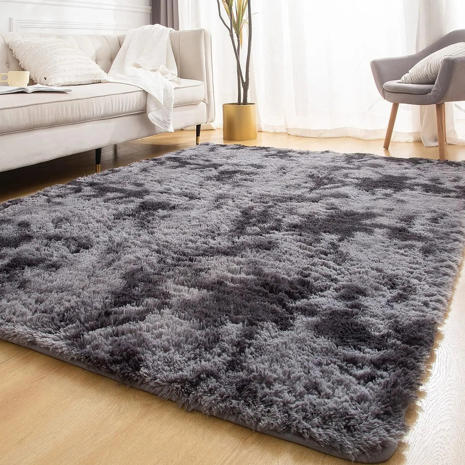 Soft Area Rugs for Living Room Non-Slip Thick Plush Carpets for Winter Anti-Slip Fluffy Artificial Velvet Rugs Soft Gray Carpets
