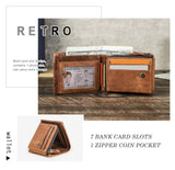 CONTACT'S Genuine Crazy Horse Leather Men Wallets Vintage Trifold Wallet Zip Coin Pocket Purse Cowhide Leather Wallet For Mens