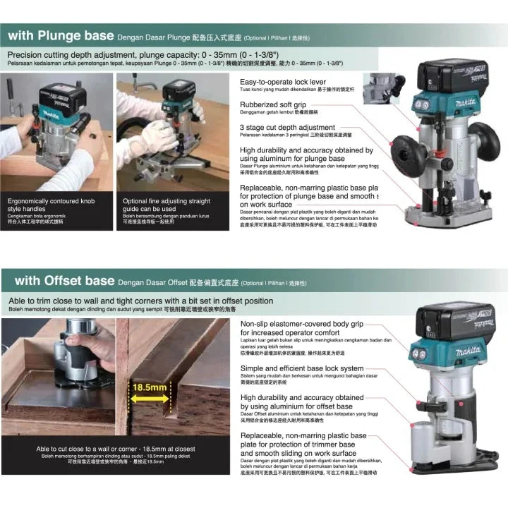 Makita DRT50 Original Cordless Trimmer Rechargeable Trimming Machine Brushless Slotting Tool Milling Woodwork Engraving Machine