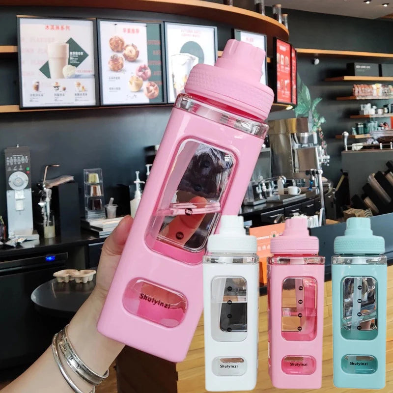 Taza de agua cuadrada de 700Ml, taza deportiva portátil a prueba de fugas, botellas cuadradas, taza deportiva para adultos y niños, taza de agua de viaje para el hogar