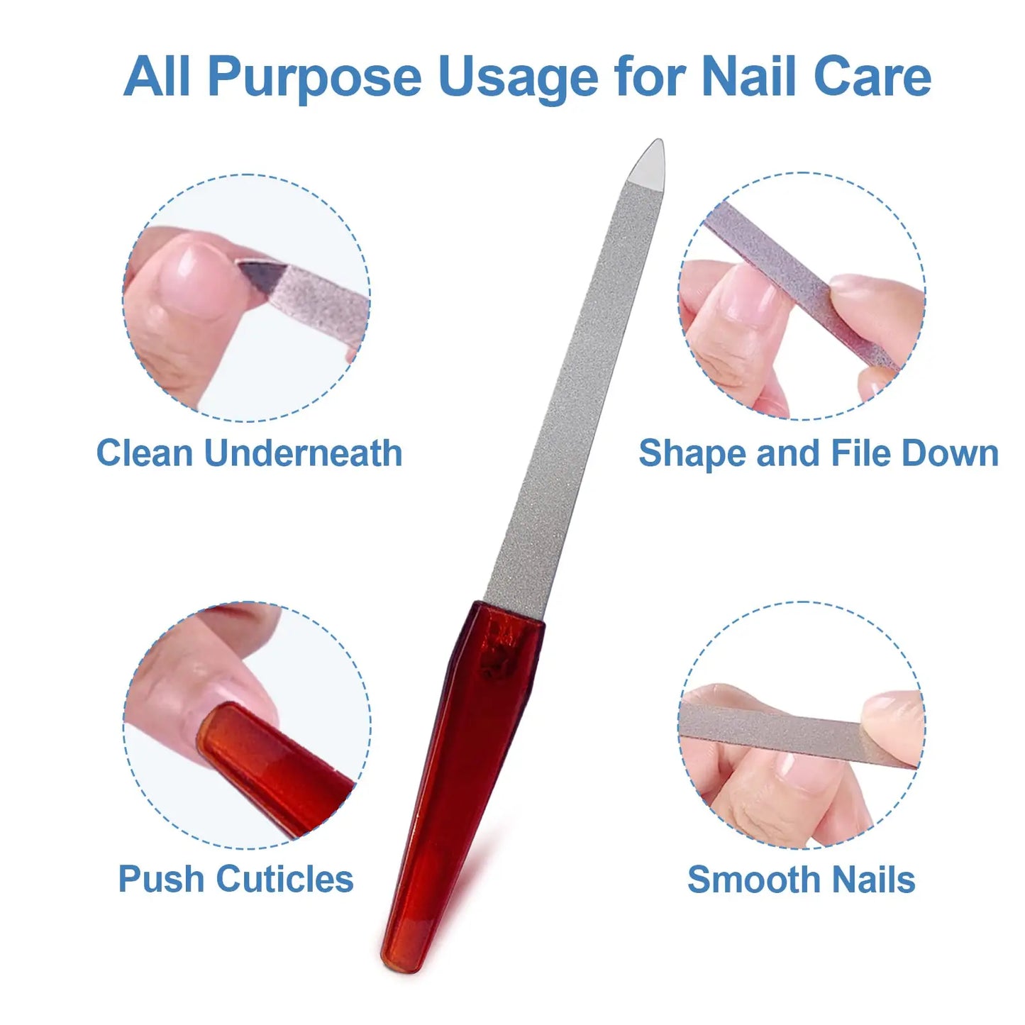 Lima de uñas de metal (6 piezas), limas de uñas para uñas naturales hechas de acero inoxidable, limas de uñas en forma de espada con punta afilada.