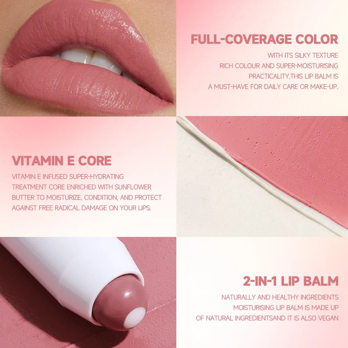 2-in-1 Nude Lipstick Matte Red Lip Balm Moisturizing 6 Colors Sandwich Lipstick Waterproof Long-Lasting Non-Stick Cup Lip Stick