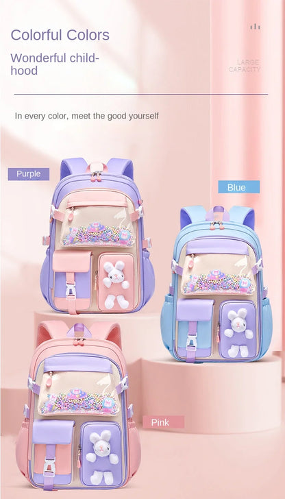 Mochila escolar ligera Kawaii para niñas de primaria 2025, impermeable, colorida, de viaje, ideal como regalo.