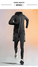 Conjuntos de running para hombre, de invierno, para exteriores, de 2 a 5 piezas, para fitness, trotar por la mañana, deportes, secado rápido, resistente al viento, ciclismo, entrenamiento, chándal