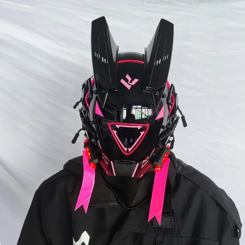 Capacete Cyberpunk com LED – Máscara para Festas, Halloween, Natal e Cosplay – Presente para Adultos