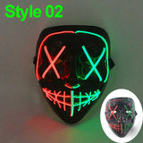 Artigos para Festa de Halloween 2026: Máscara LED Luminosa Estilo "Uma Noite de Crime" (Purge) com Luz Neon EL Sem Fio – Máscara de Rosto Inteiro para Cosplay Adulto (Brilha no Escuro)