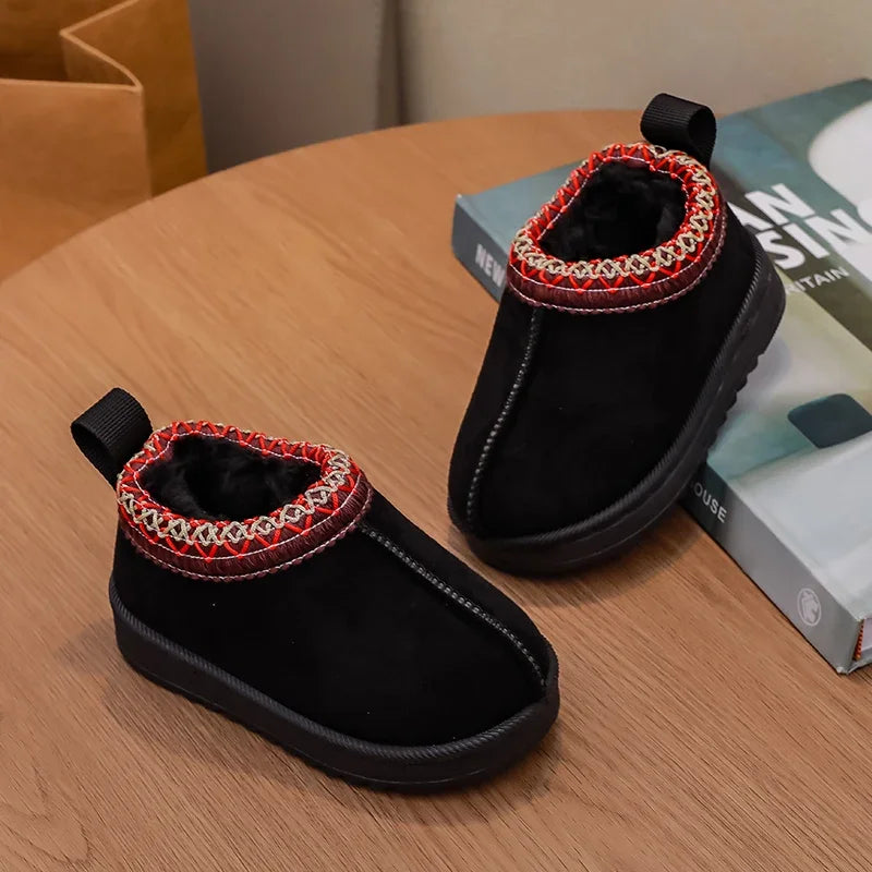 2026 New Fashion Children's Ankle Boots Soft Winter Causal Girls Cotton Shoes Solid Color Kids School Plush Boots Warm Shoes