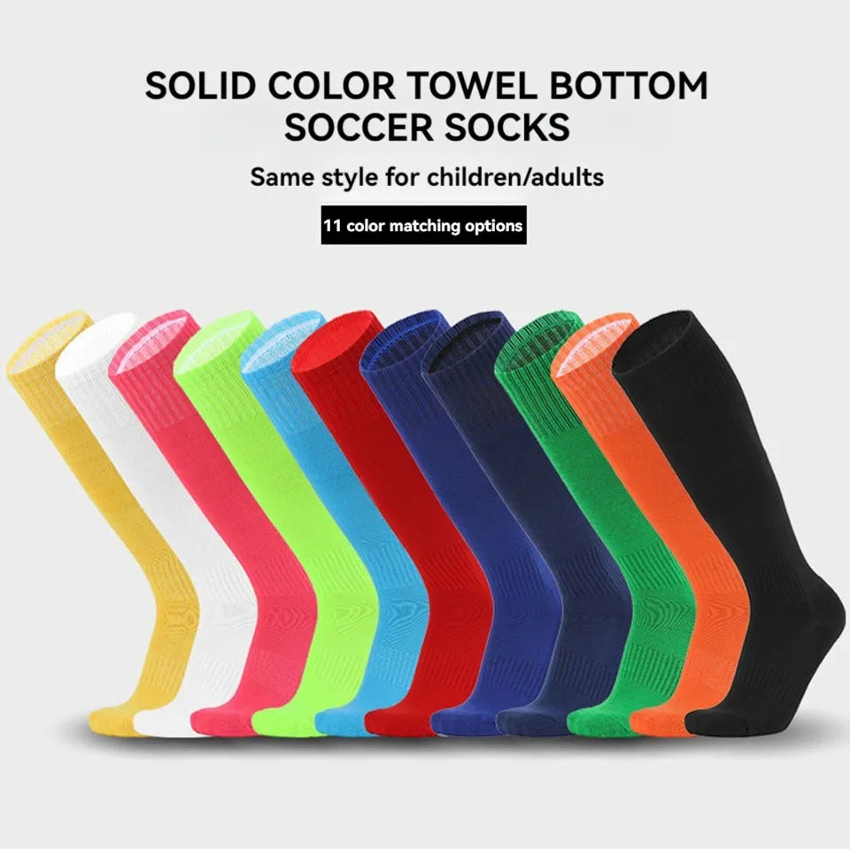 Loogdeel Football Sports Socks Long Knee Cotton Solid Color Kids Legging Stockings Soccer Baseball Ankle Adults Children Socks