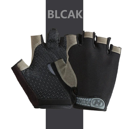 Guantes antideslizantes de medio dedo para hombre y mujer, con mancuernas, transpirables, elásticos, resistentes a los golpes, para ejercicio, deportes, ciclismo y bicicleta. 