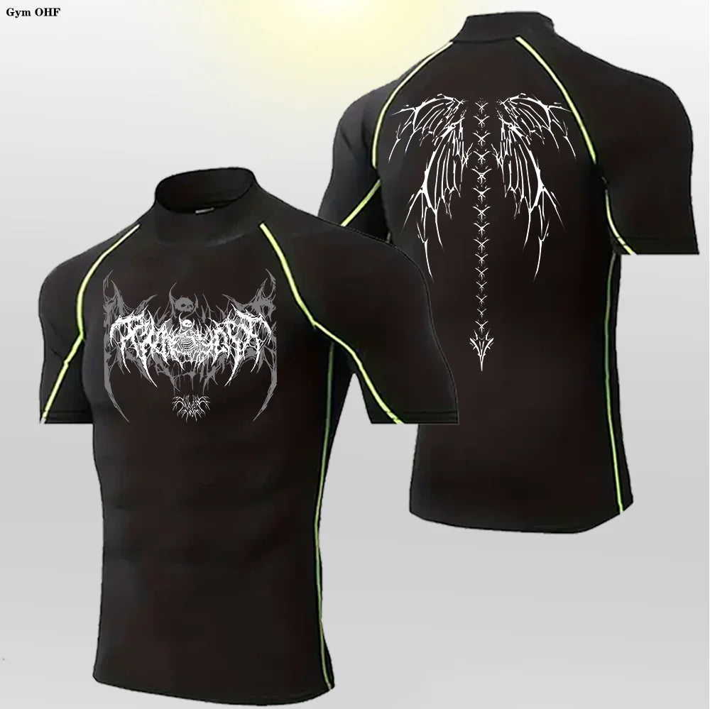 Camisetas deportivas de cuello alto para hombre, de secado rápido, para fitness, running, de manga corta, de compresión, informales, para ciclismo al aire libre, transpirables. 