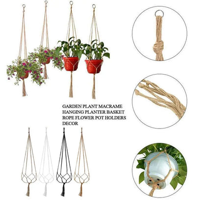 1pcs Braided Rope Hanging Basket  Flower Pot Straw Macrame Net Hanger Garden Holder Craft Plant Balcony Decor Accessories