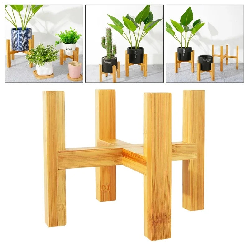 Soporte de madera de cuatro patas para macetas de plantas y suculentas, base de exhibición, estante de decoración para el hogar, jardín y patio
