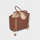 French Leather Woven Bag Fashion Simple Basket Bag Retro Advanced Handmade Bag New Versatile Commuting Women's Shoulder Handbag