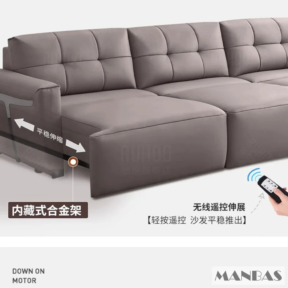 MINGDIBAO Electric Convertible Sofa Bed Italian Genuine Leather Sleeper Couch Multifunction Folding Sofas Beds for Cinema Room