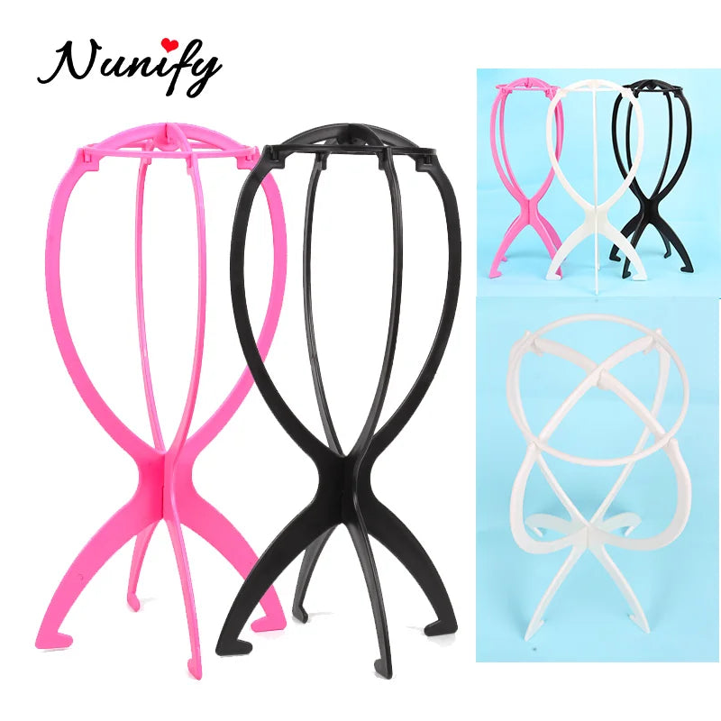 Nunify suporte de peruca de plástico portátil suporte de cabeça de peruca preto rosa suporte de pendurar durável ferramentas de exibição de cabelo acessórios de peruca