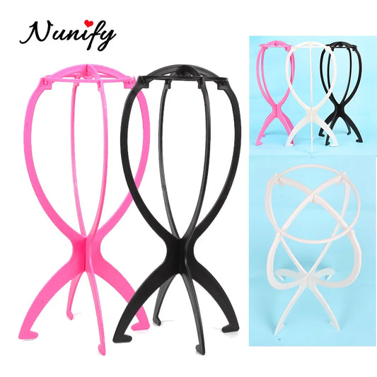 Nunify - Soporte portátil de plástico para pelucas, soporte para cabeza de peluca, color negro y rosa, duradero, para colgar, herramientas para exhibir el cabello, accesorios para pelucas 