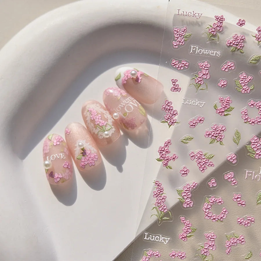 Colorful Sparkling Glass Fragment Spring Wildflowers High Quality Adhesive Flash Nail Stickers Art Decorations Design T-3784
