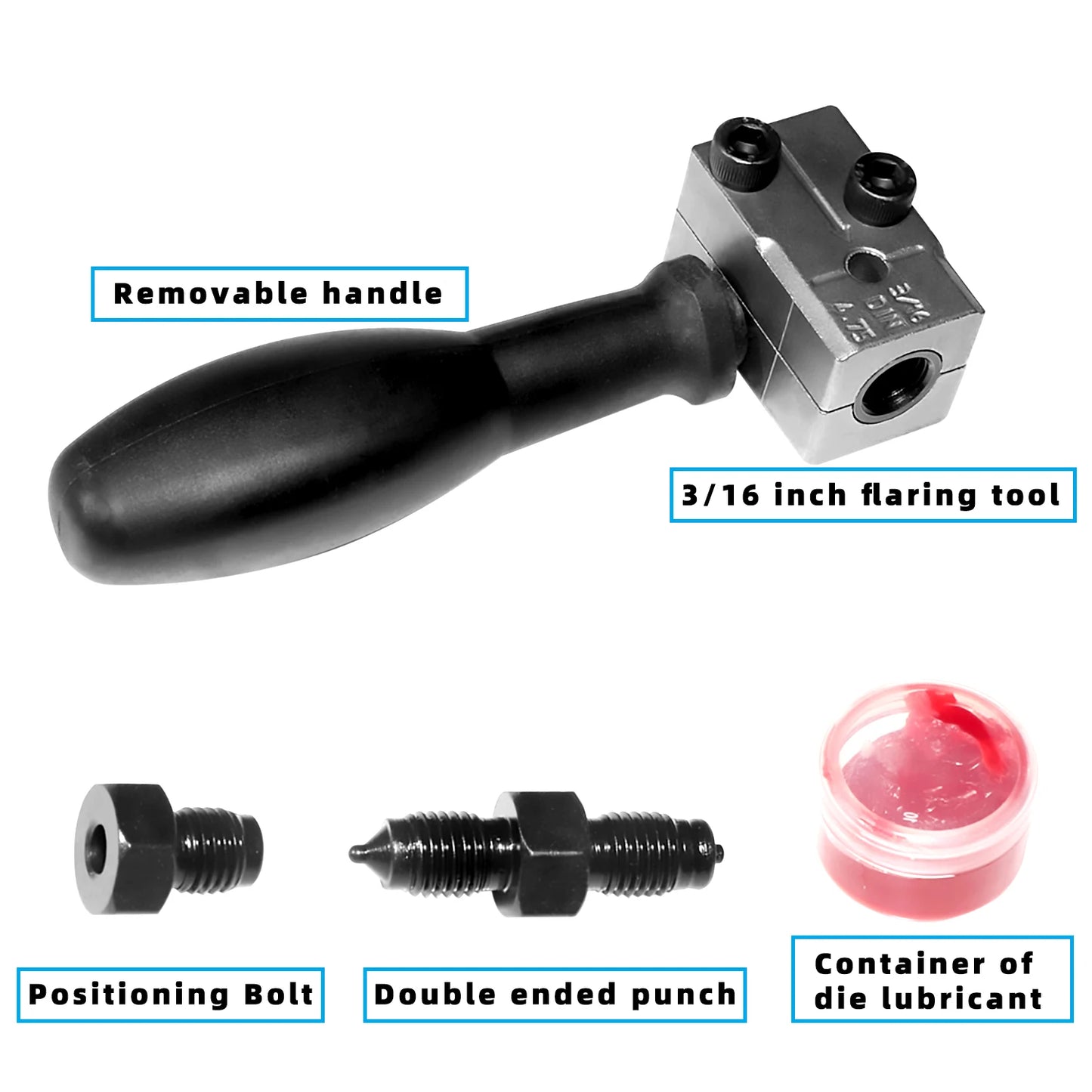 Herramienta de abocardado doble de 3/16 pulg., de metal, manual, para línea de freno, herramienta doble para motocicleta, automóvil, camión, herramienta de abocardado de línea de freno