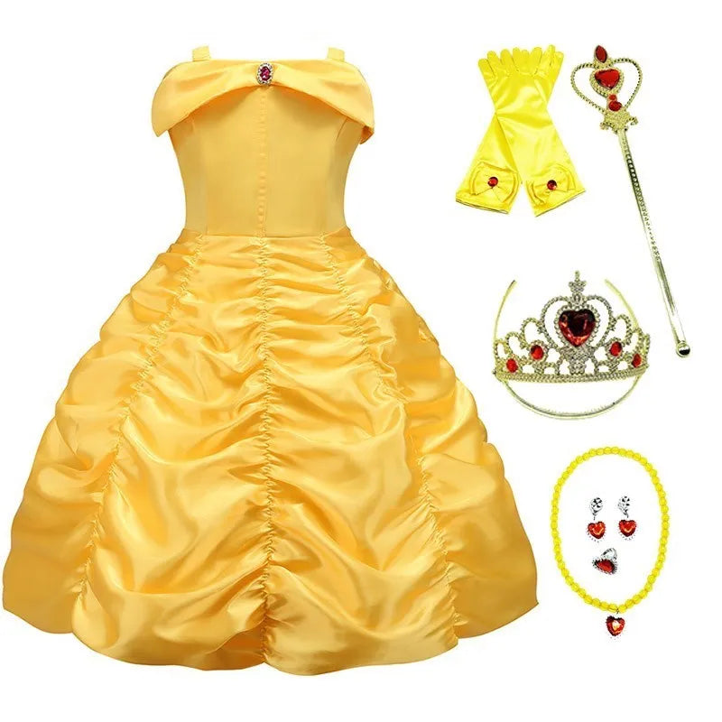 Girls Belle Dress Kids Ball Gown Princess Costume Beauty and Beast Children Christmas Birthday Carnival Party Cosplay Disguise