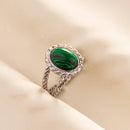 1pc Green Turquoise Ring Hippie Stainless Steel Silver Color Charm Opening Adjustable Ring Women Chunky Bohemian Party Jewelry